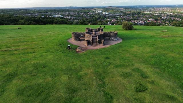 Aerial view of a heritage folly on Beacon Hill