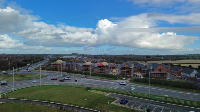 Aerial view of a new-build housing construction site